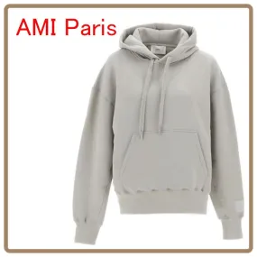 AMI PARIS  |Long Sleeves Plain Cotton Hoodies & Sweatshirts