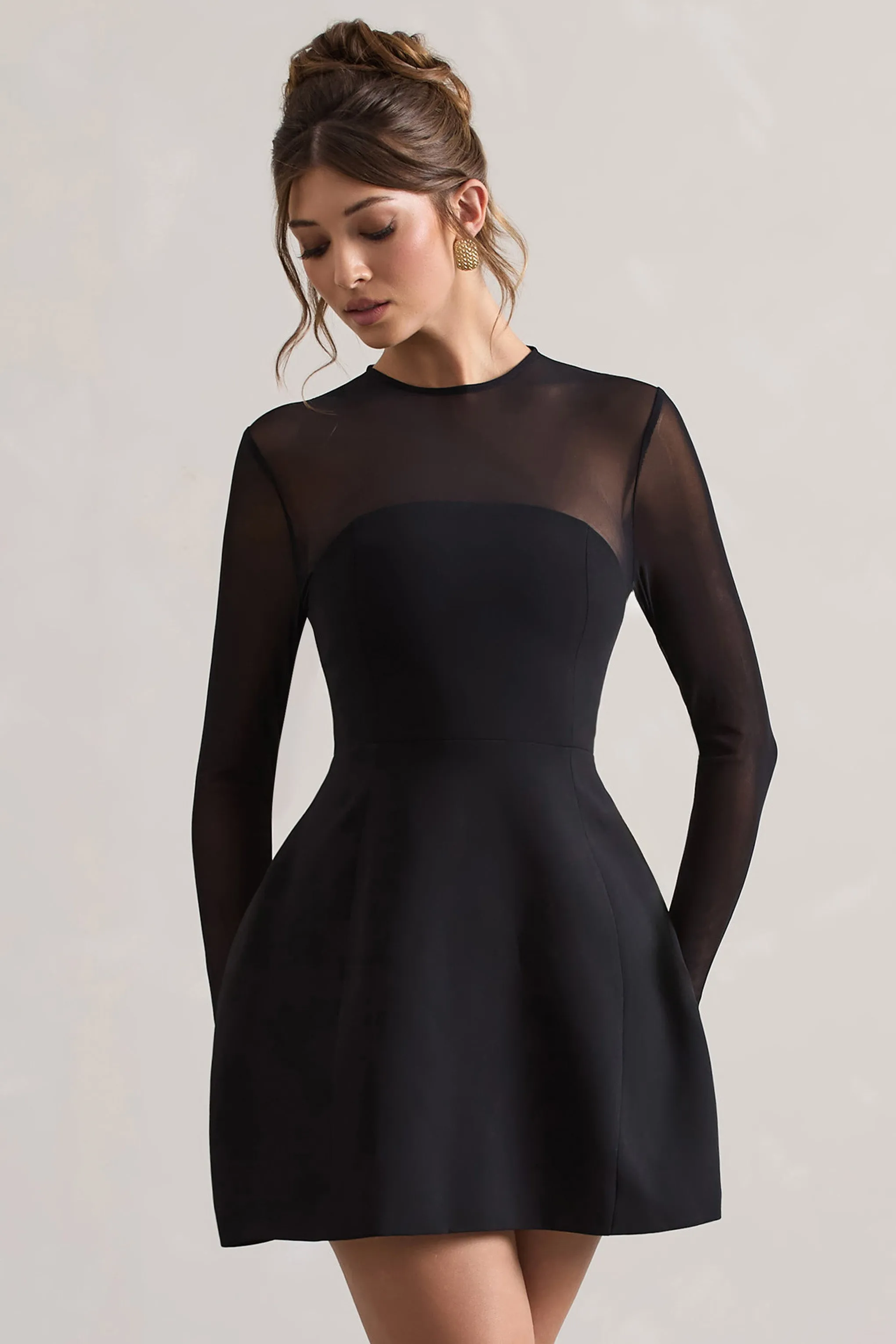 Austen | Black Mesh Long-Sleeve Mini Dress