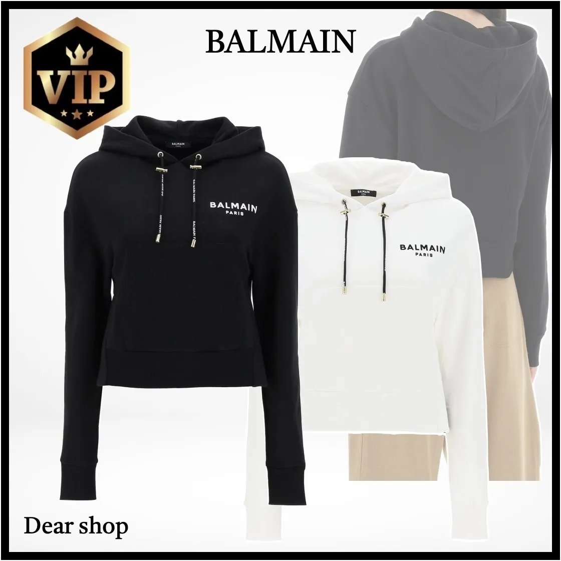 BALMAIN  |Plain Cotton Logo Hoodies & Sweatshirts