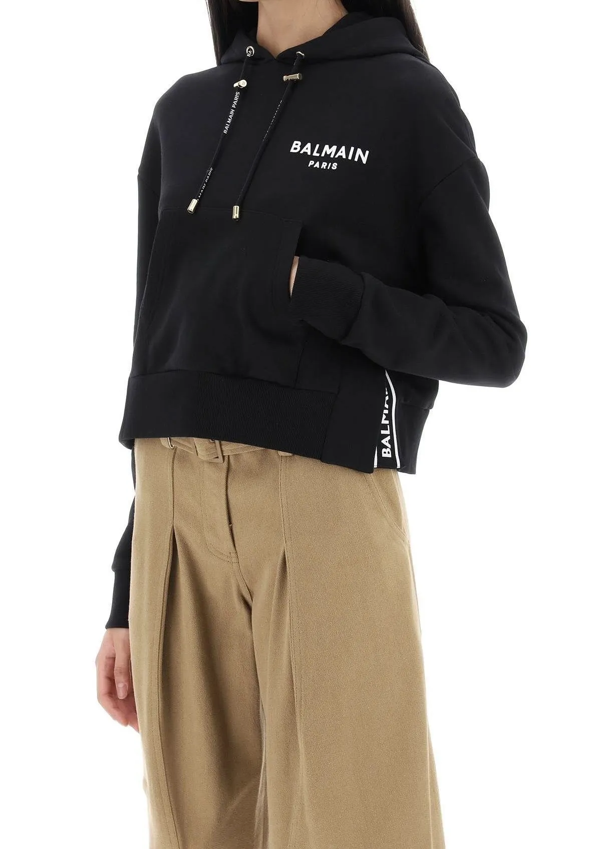 BALMAIN  |Plain Cotton Logo Hoodies & Sweatshirts