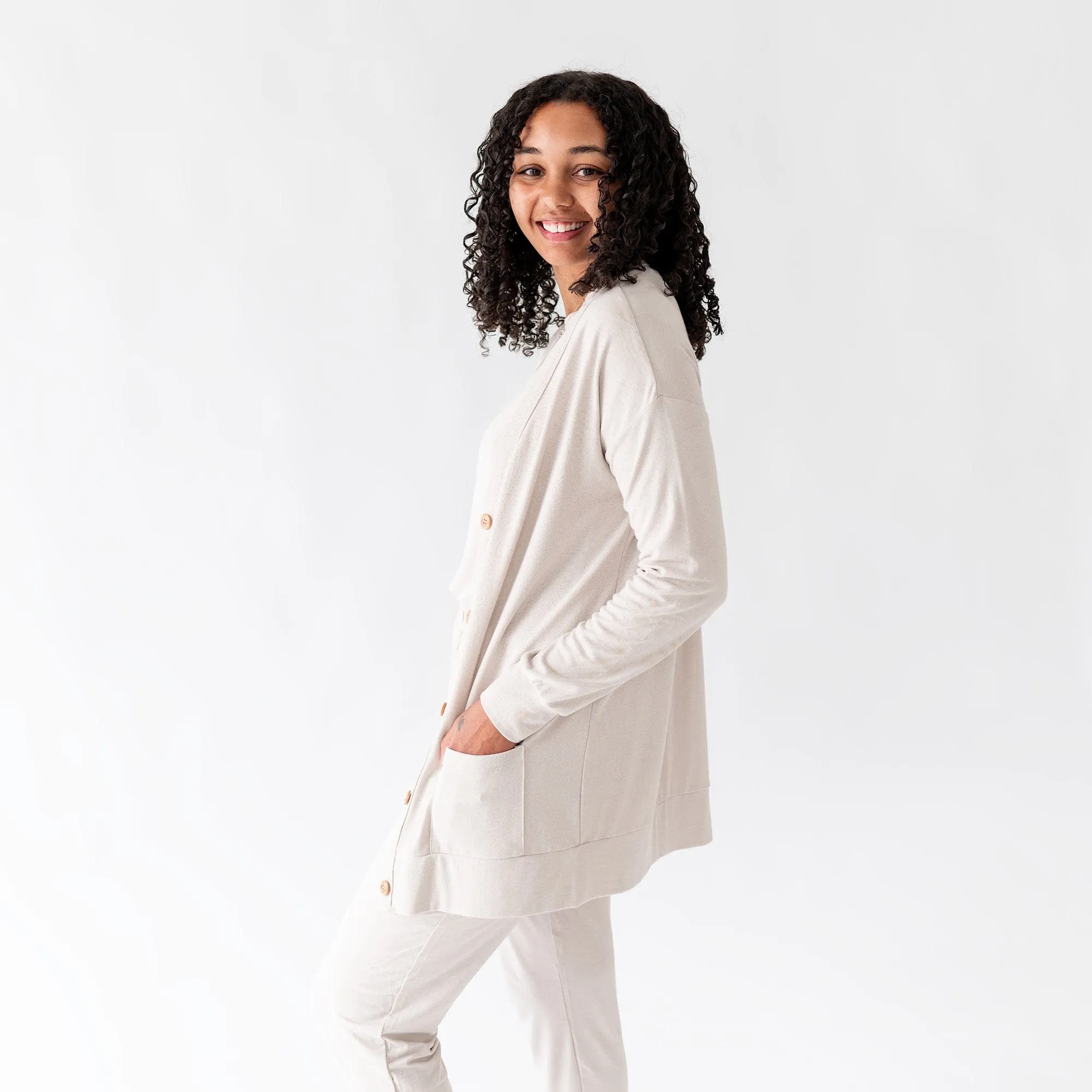 Bamboo Jersey Adult Cardigan in Oat