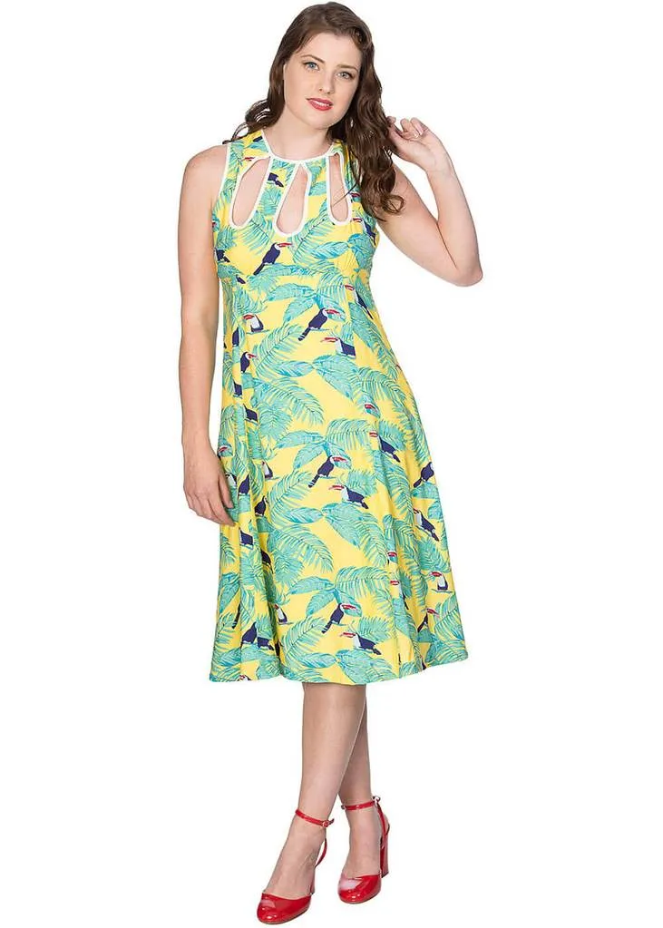 Banned Toucan All Over 50's Swing Dress Yellow