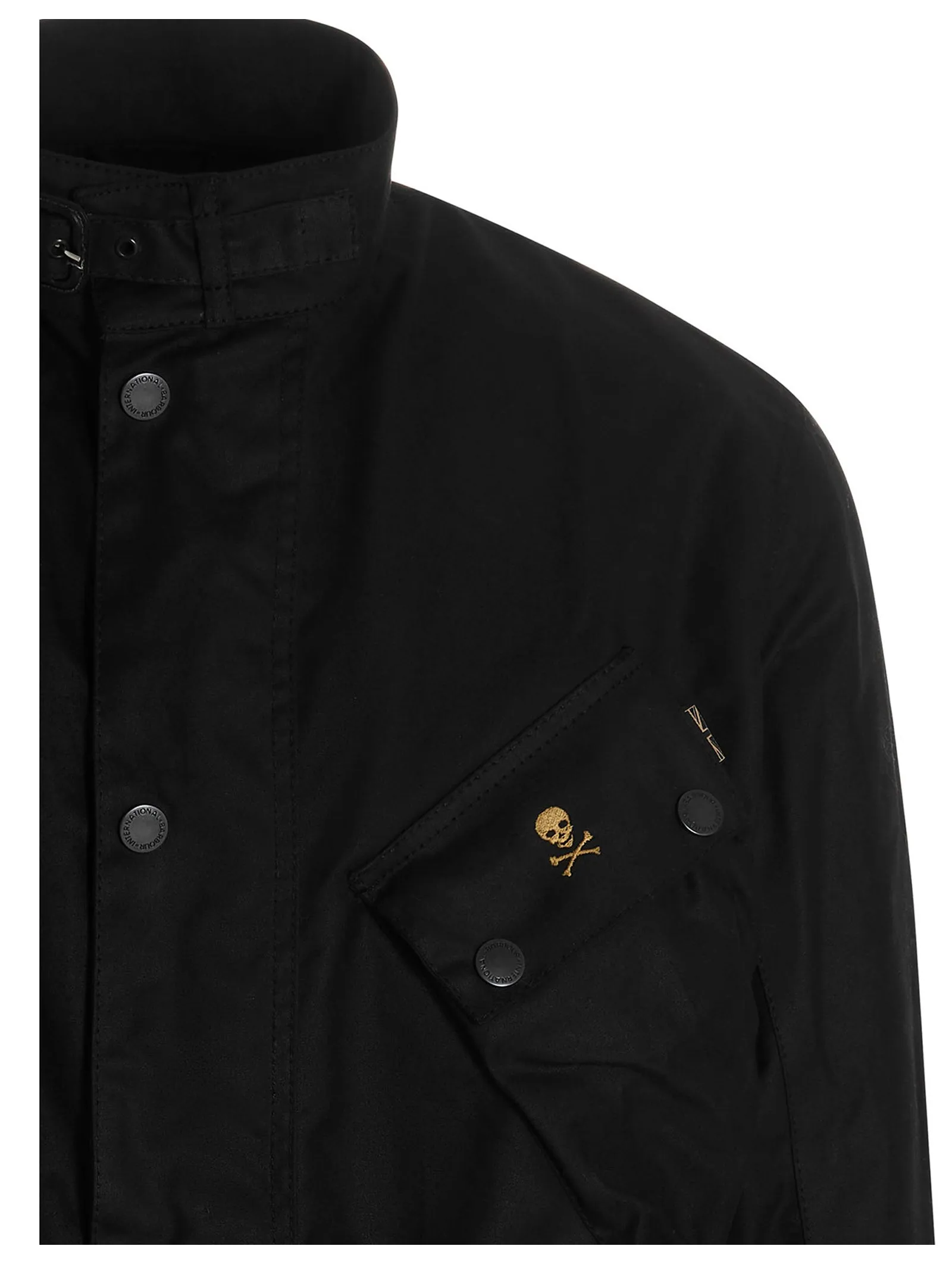 Barbour Logo Embroidered Belted High-Neck Jacket