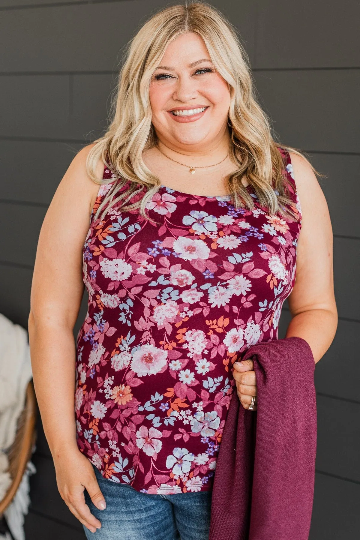 Between You & Me Floral Tank Top- Burgundy