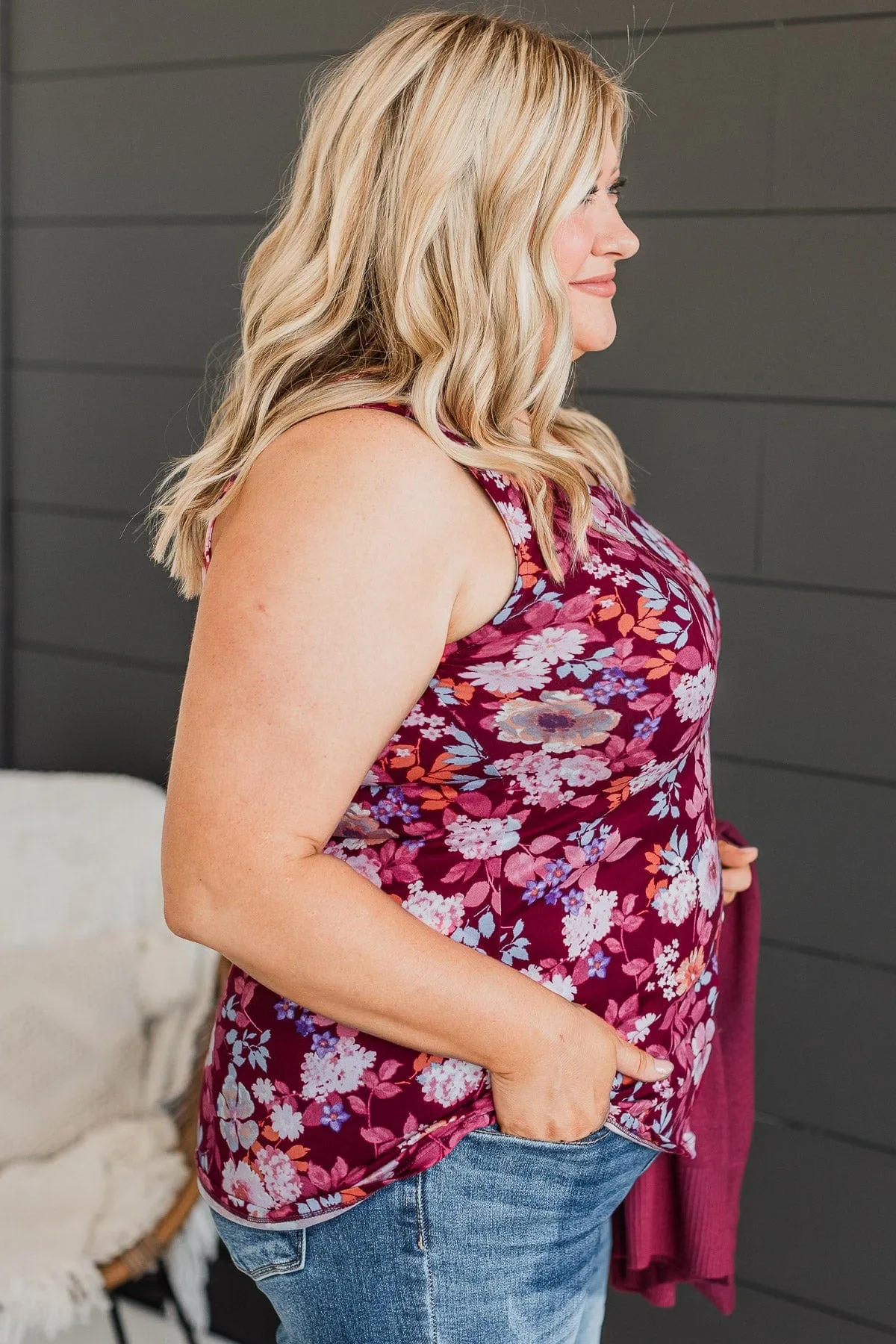 Between You & Me Floral Tank Top- Burgundy