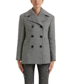 Black and white houndstooth double-breasted jacket