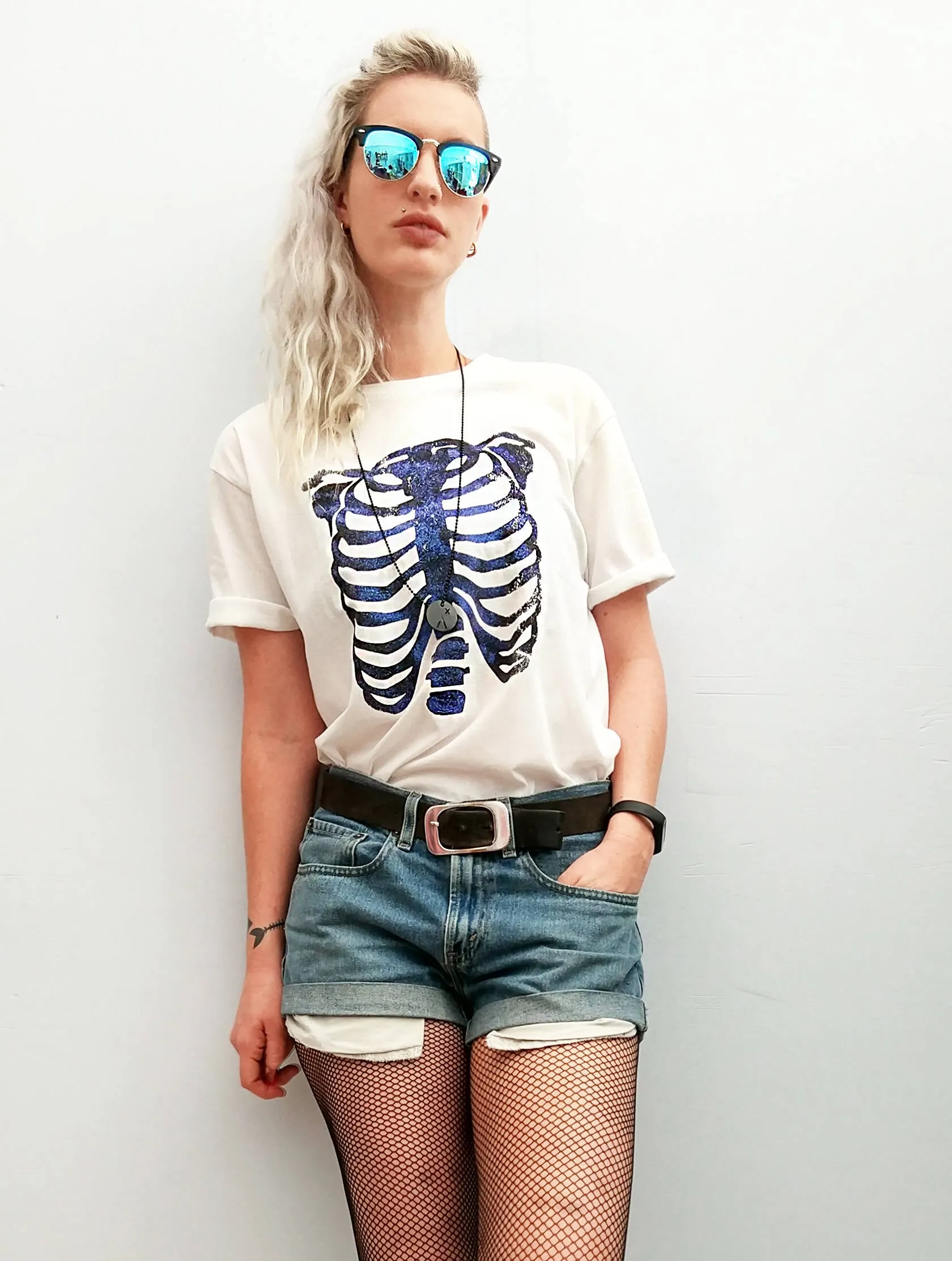 Black Glitter skeleton ribcage print unisex  t shirt