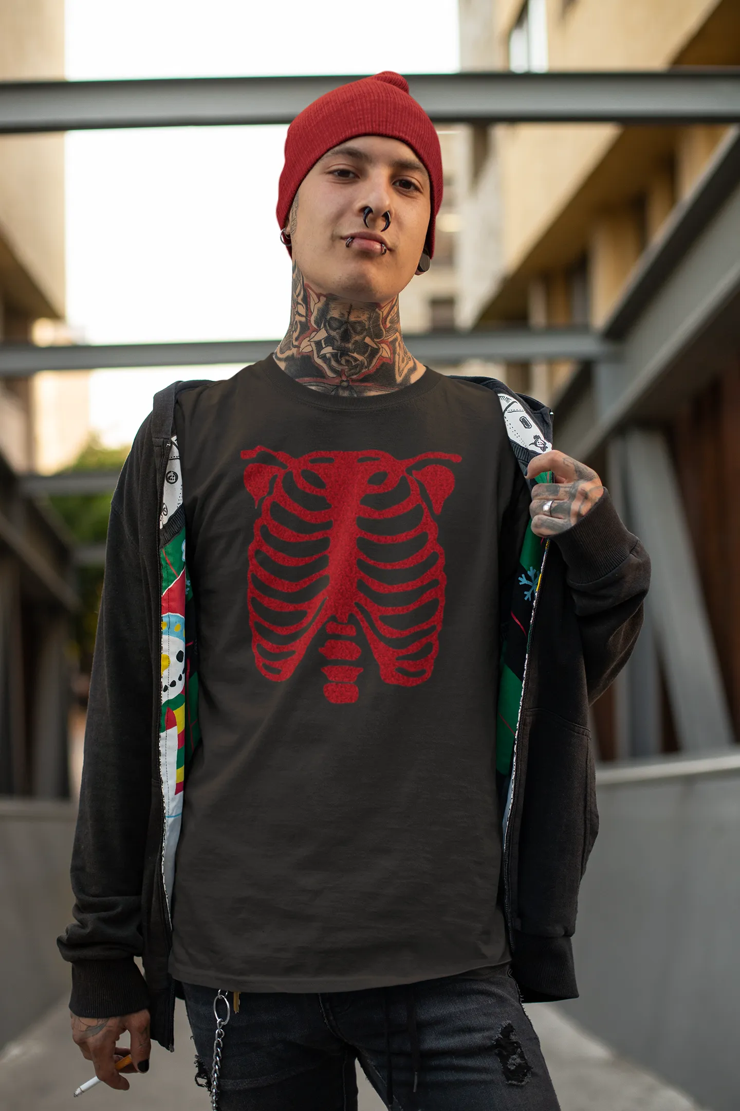 Black Glitter skeleton ribcage print unisex  t shirt