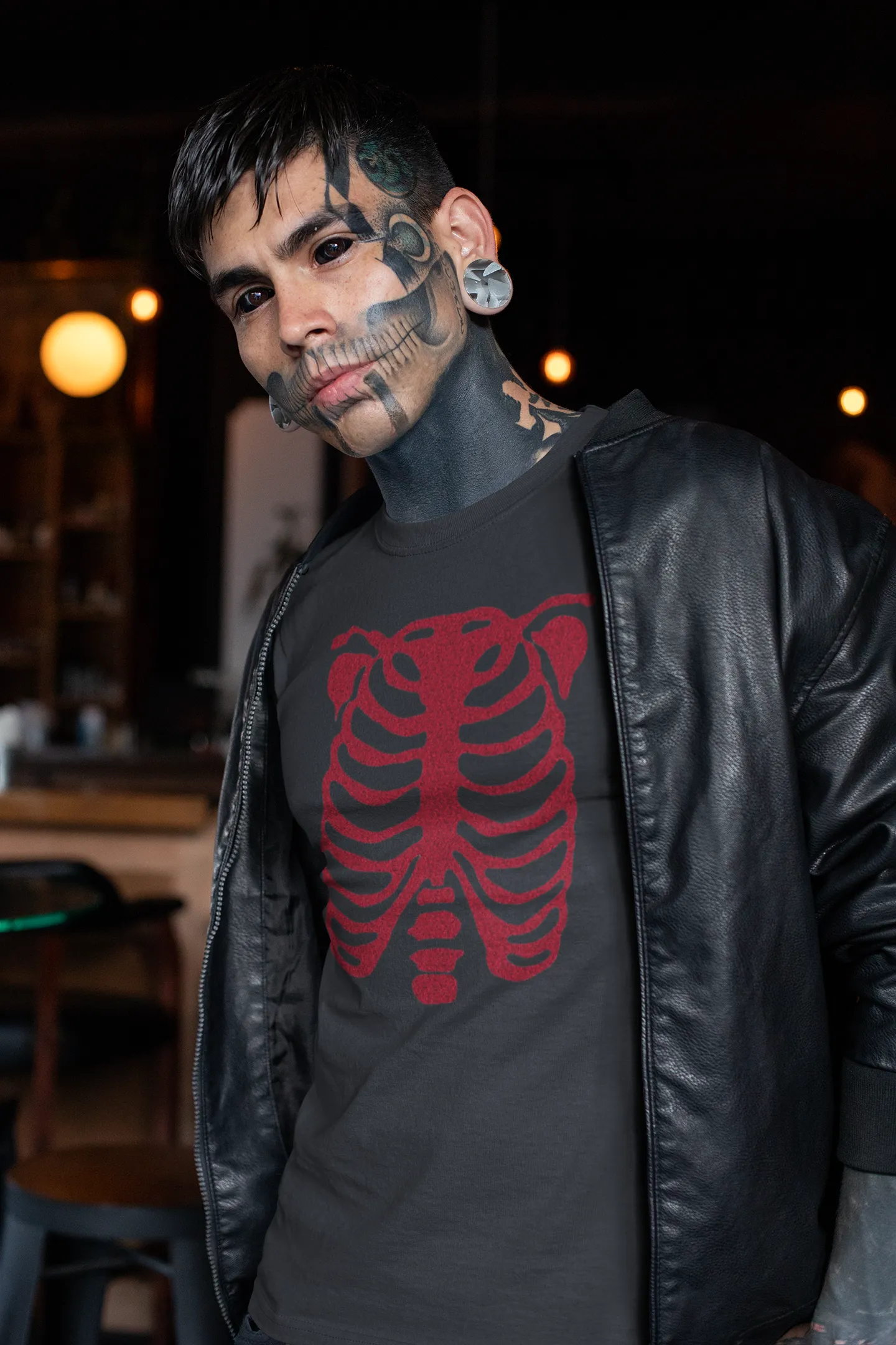 Black Glitter skeleton ribcage print unisex  t shirt