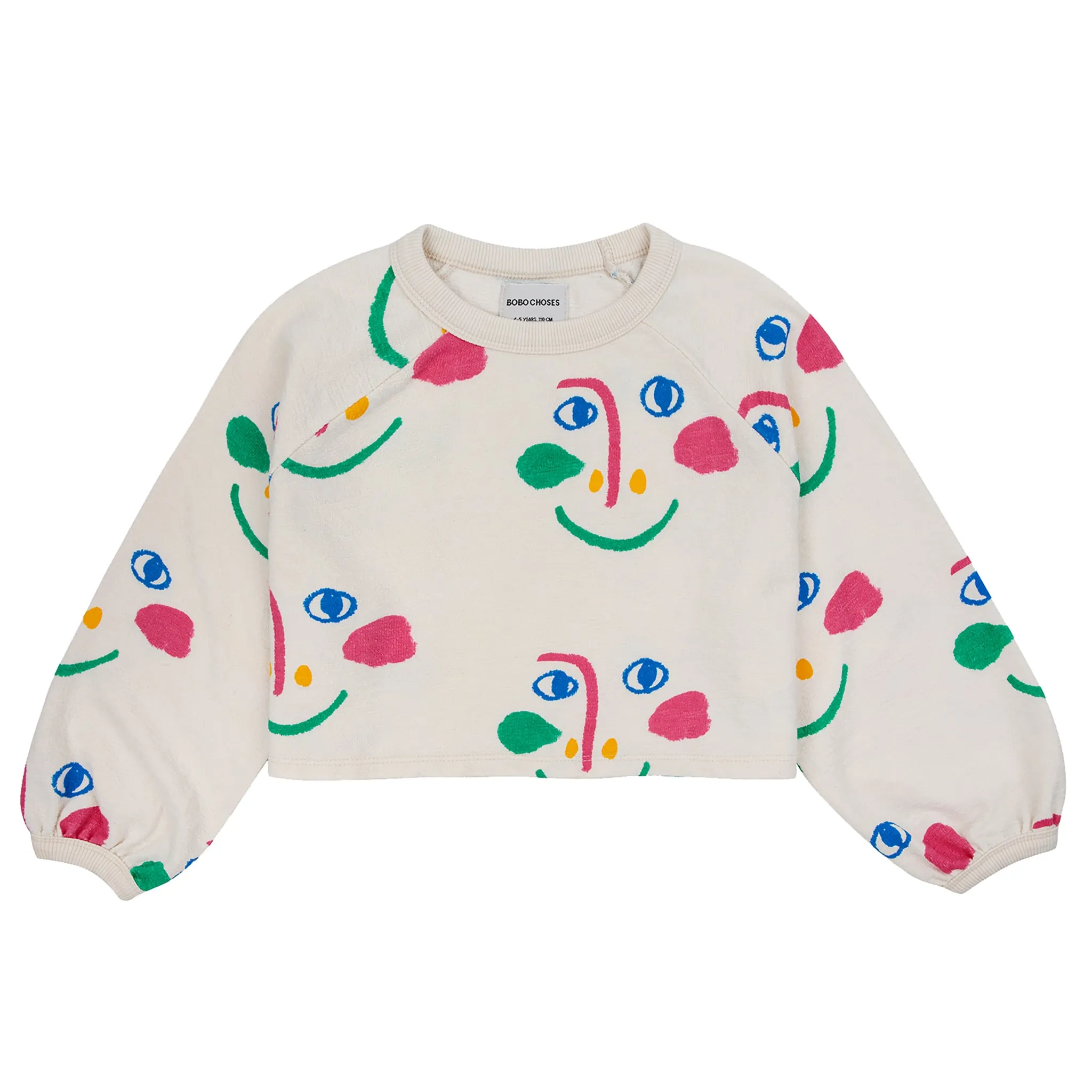 Bobo Choses Child Smiling Masks All Over Cropped Sweatshirt White