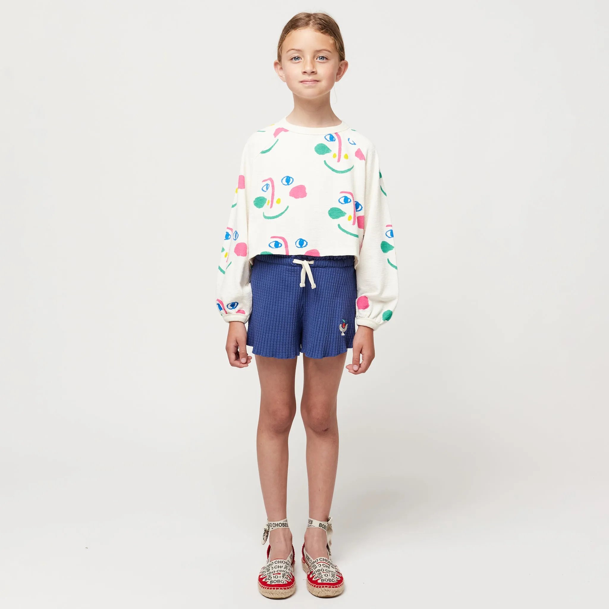 Bobo Choses Child Smiling Masks All Over Cropped Sweatshirt White