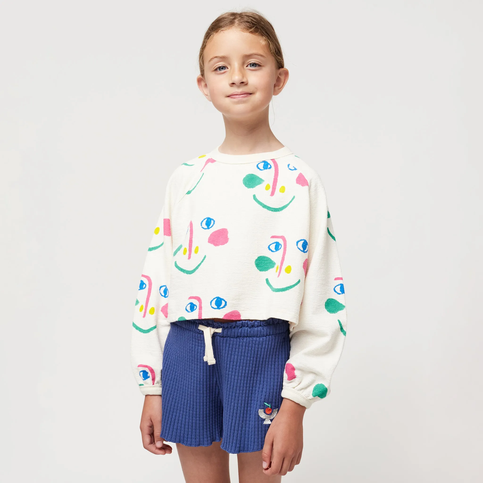 Bobo Choses Child Smiling Masks All Over Cropped Sweatshirt White