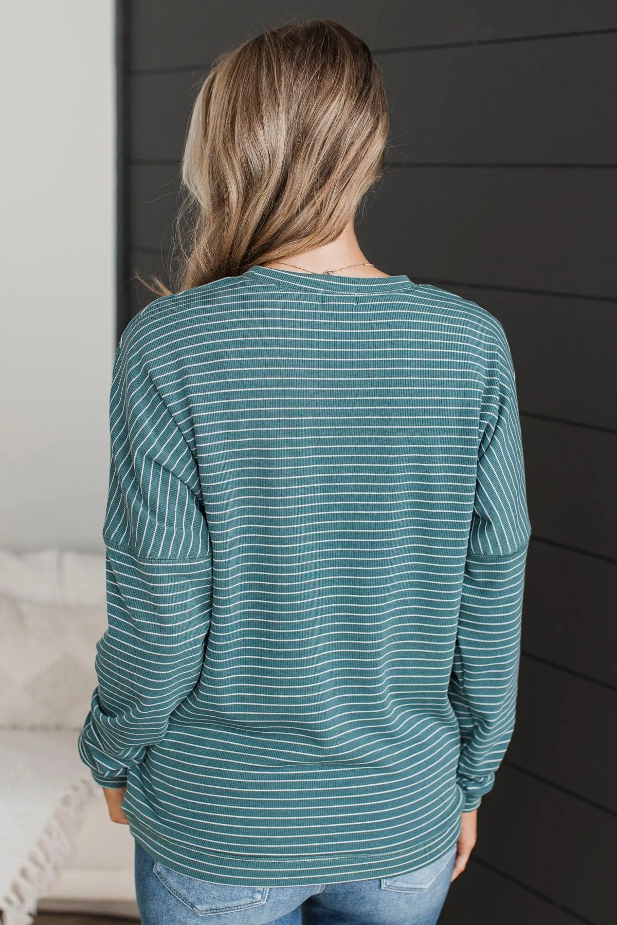 Brighten My Day Striped Pullover Top- Dark Teal