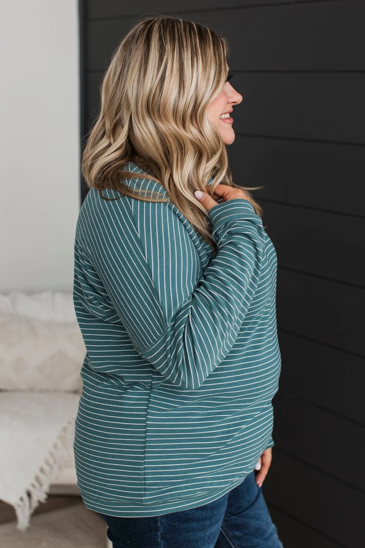 Brighten My Day Striped Pullover Top- Dark Teal