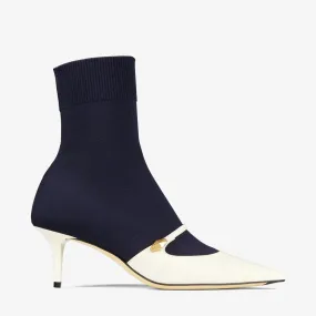 Carolyn Ankle Boot 60 Latte & Navy Leather & Knit Ankle Boots