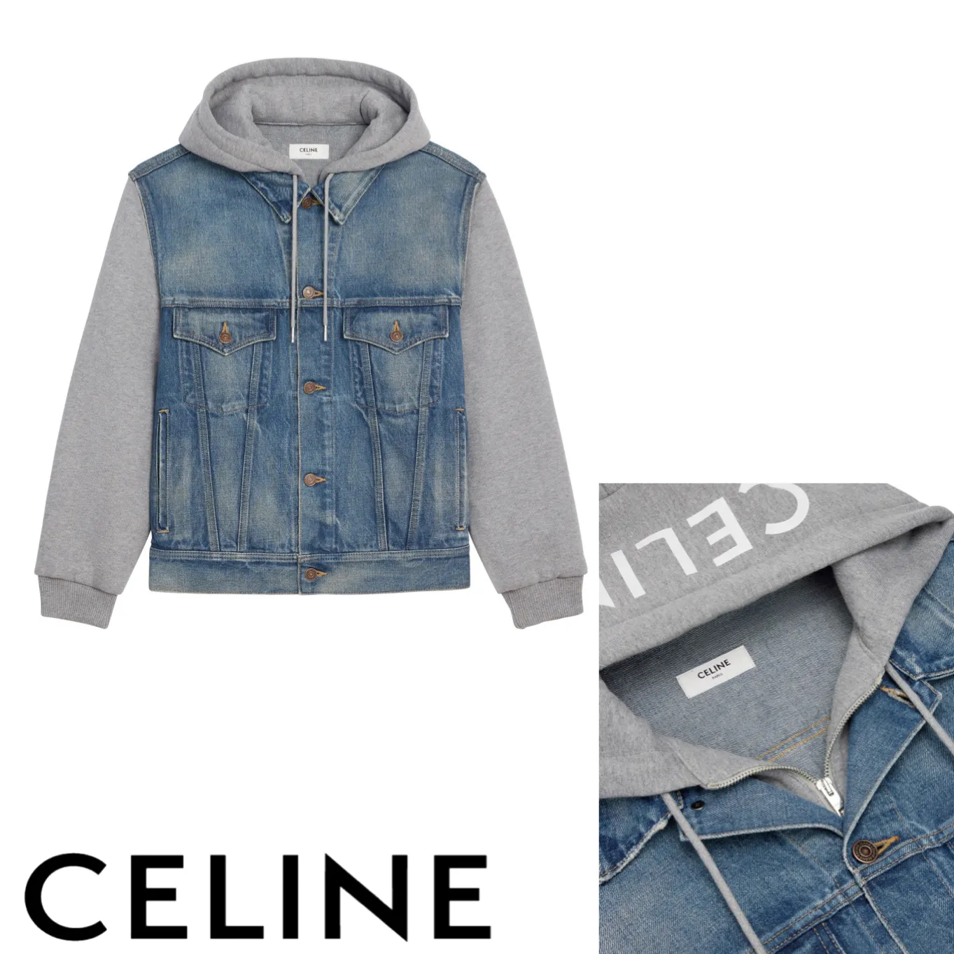 CELINE  |Unisex Denim Long Sleeves Cotton Logo Hoodies & Sweatshirts