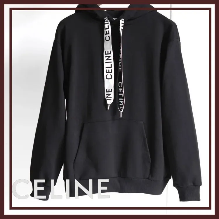 CELINE  |Wool Long Sleeves Plain Logo Hoodies & Sweatshirts