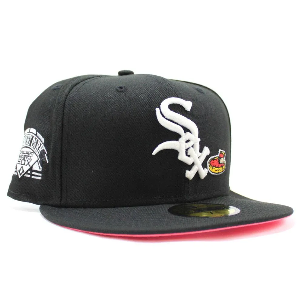 Chicago White Sox Deep Dish Comiskey Park Patch New Era 59Fifty Fitted Hat (Glow in the Dark Logo Black Hot Pink Under Brim)