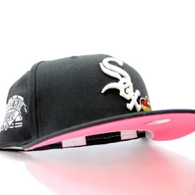 Chicago White Sox Deep Dish Comiskey Park Patch New Era 59Fifty Fitted Hat (Glow in the Dark Logo Black Hot Pink Under Brim)