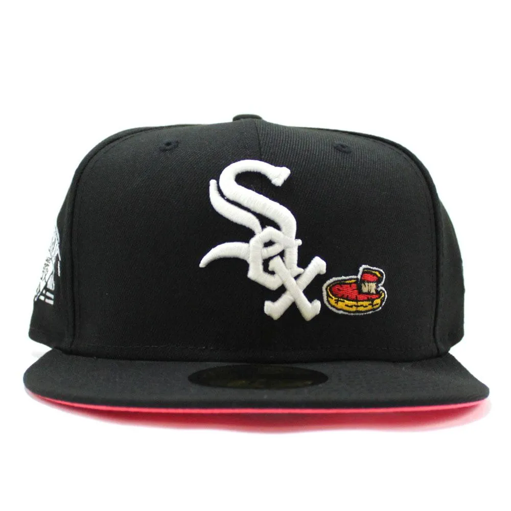 Chicago White Sox Deep Dish Comiskey Park Patch New Era 59Fifty Fitted Hat (Glow in the Dark Logo Black Hot Pink Under Brim)