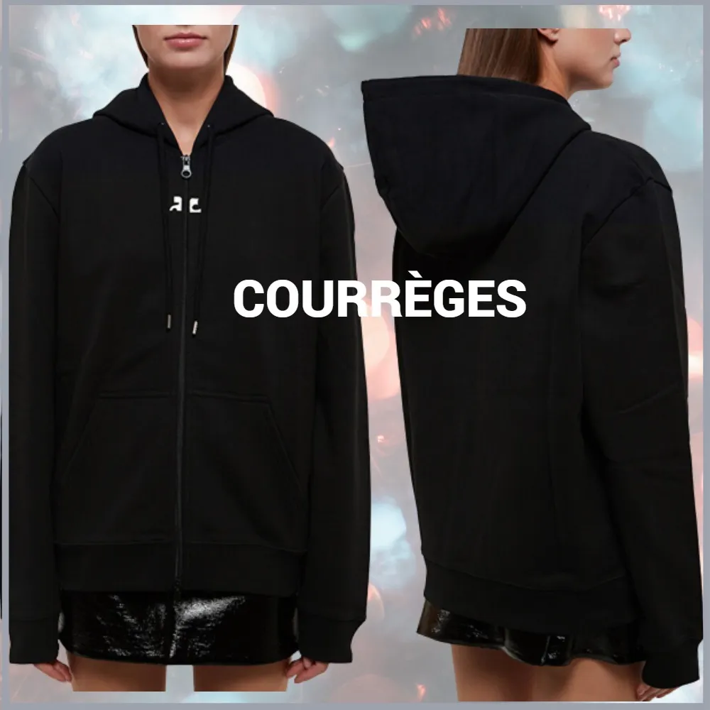 Courreges  |Long Sleeves Plain Logo Hoodies & Sweatshirts