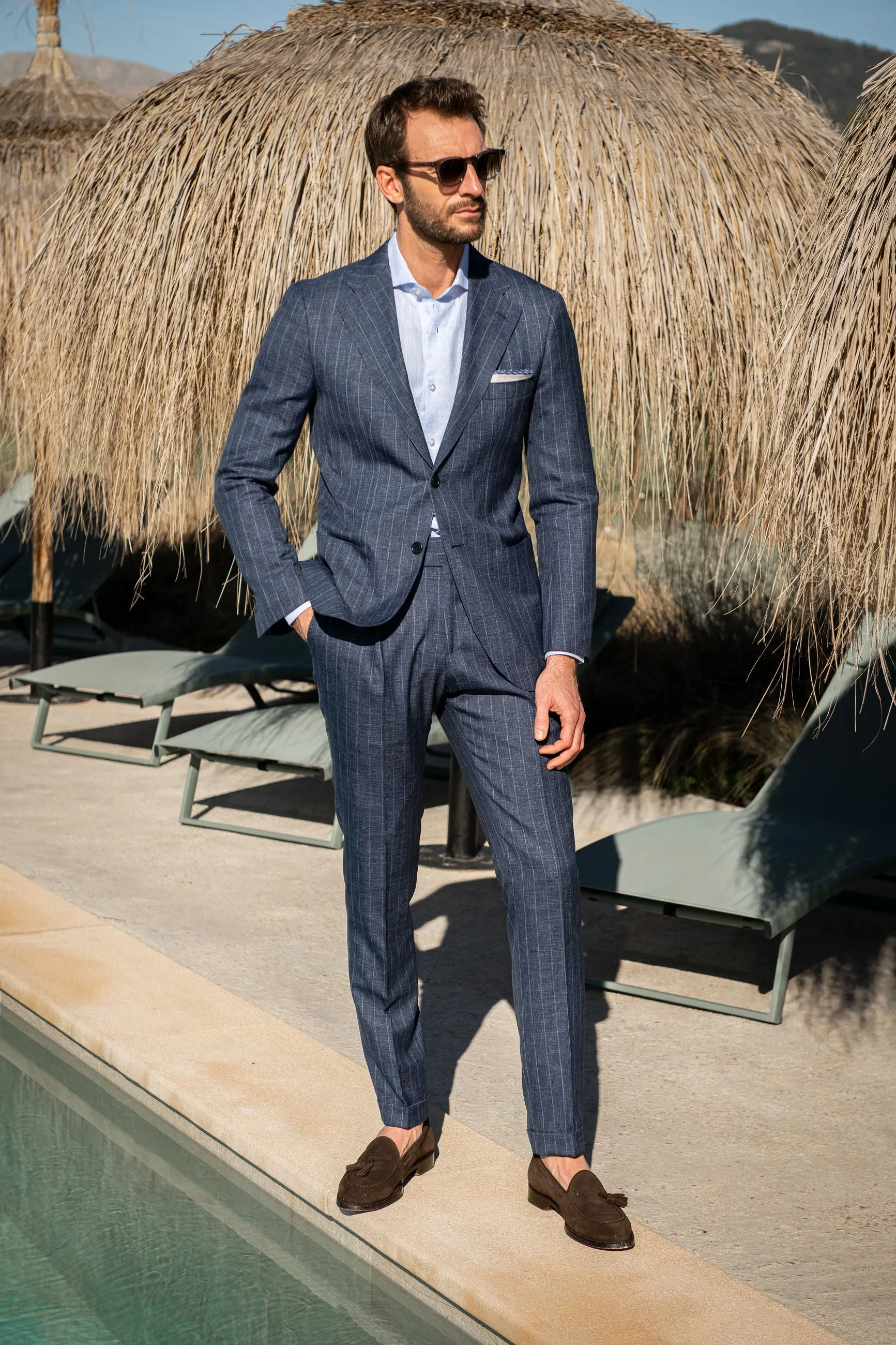 Denim striped wool suit - Made in Italy