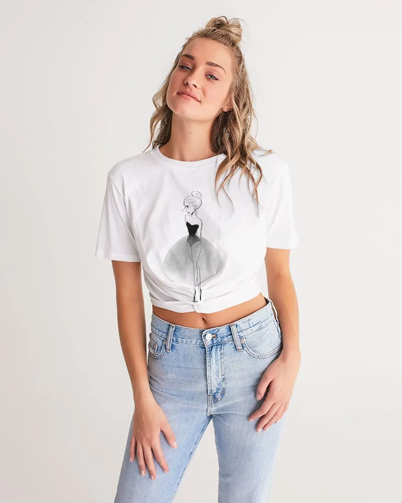 DOLLY DOODLING Ballerina Women's & Teens Twist-Front Cropped Tee