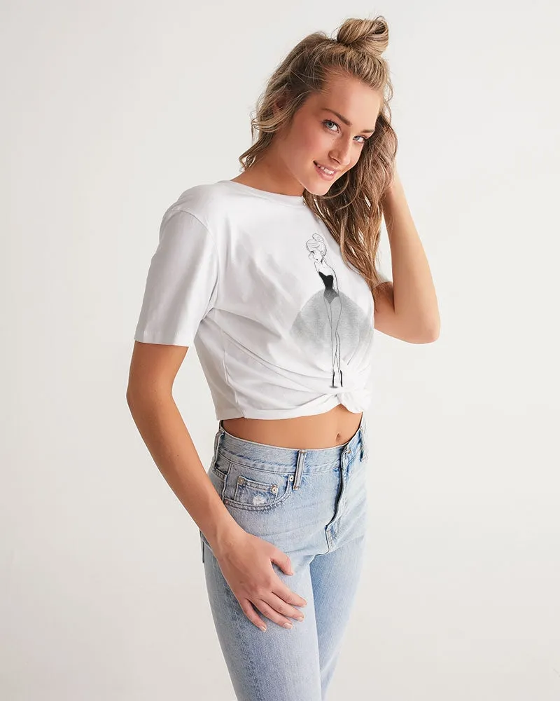 DOLLY DOODLING Ballerina Women's & Teens Twist-Front Cropped Tee