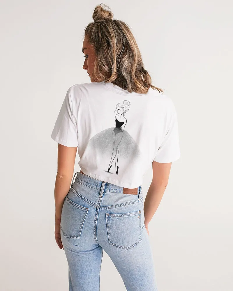 DOLLY DOODLING Ballerina Women's & Teens Twist-Front Cropped Tee