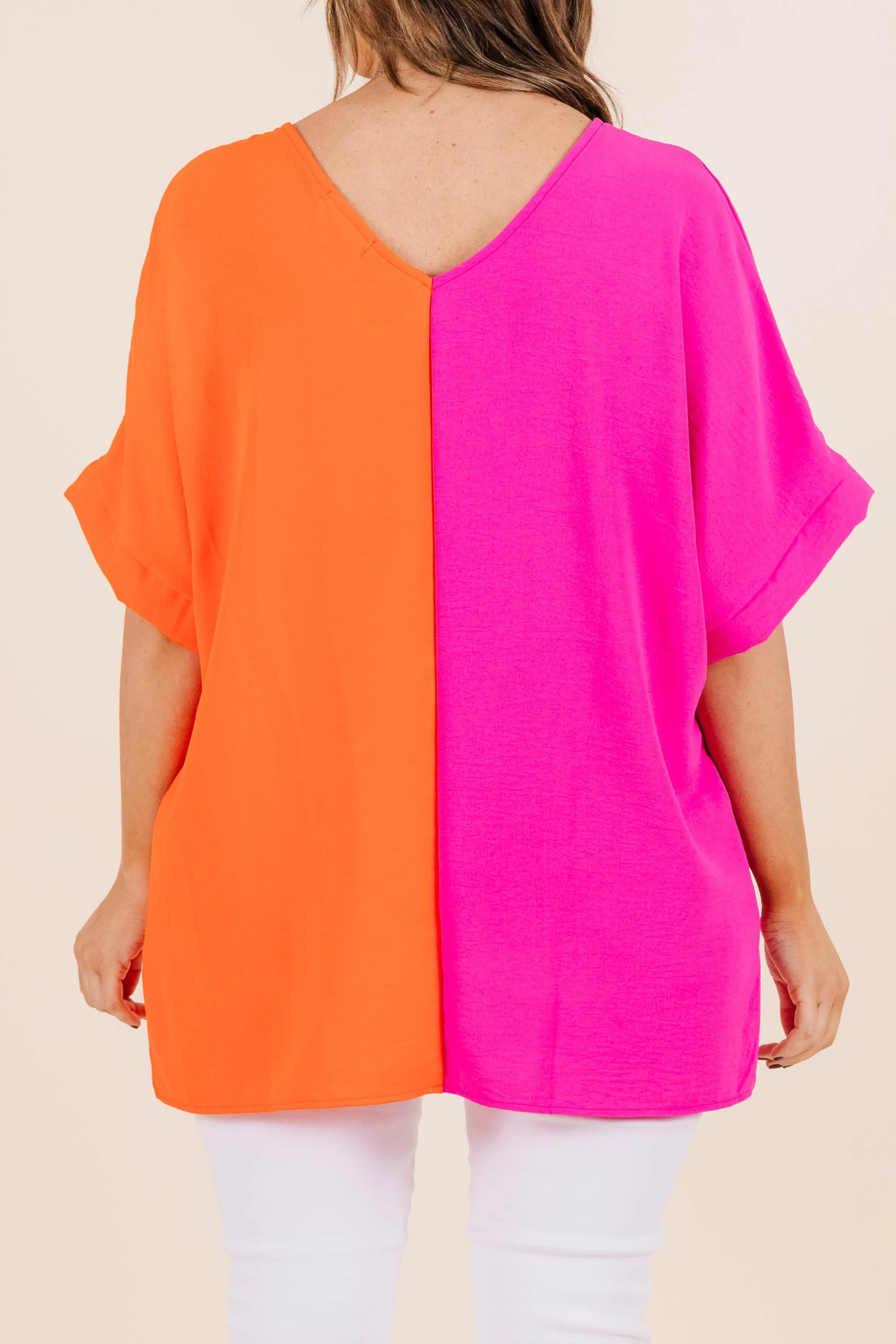 Double Dose of Color Top, Hot Pink/Tomato