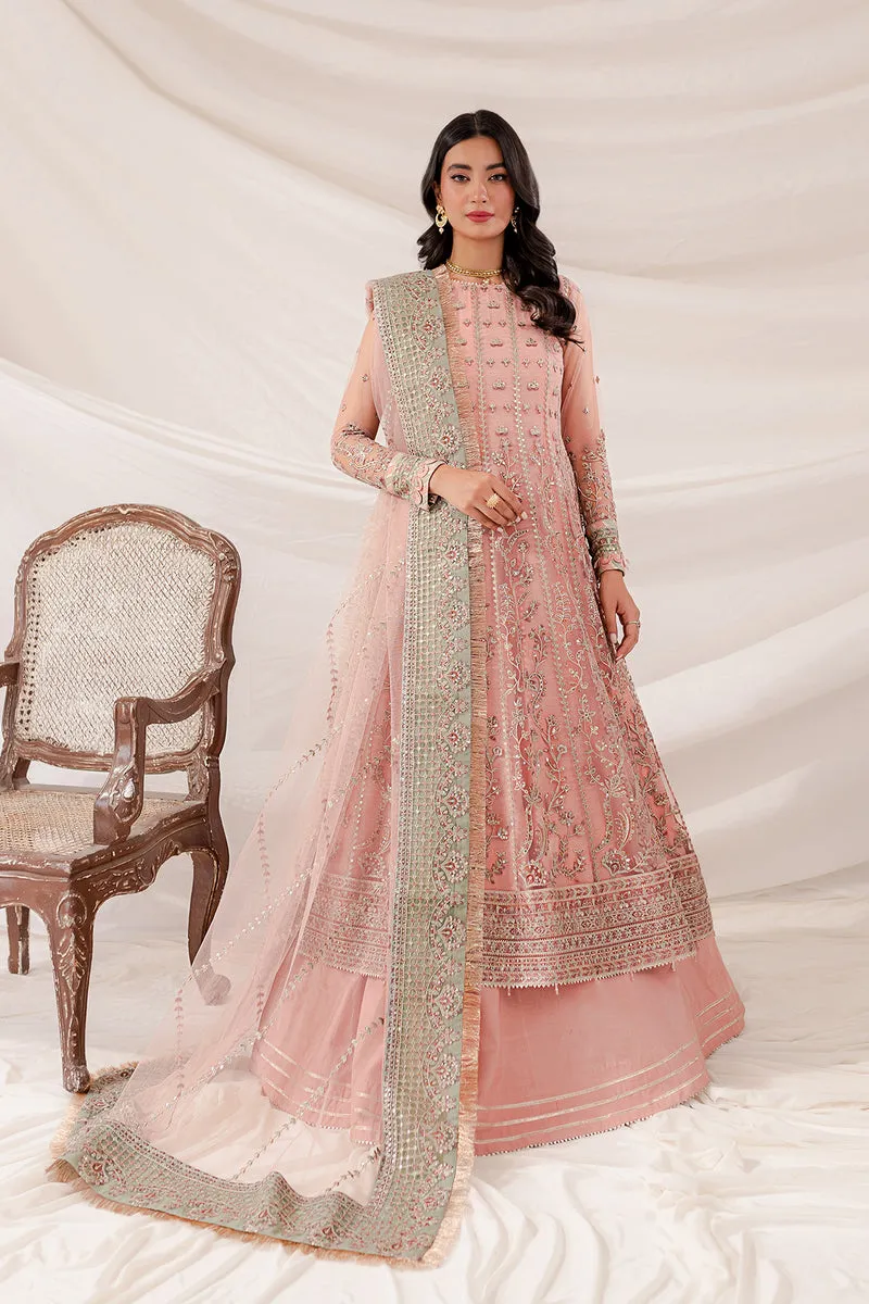 Farasha Lumiere Luxury Embroidered Net Unstitched 3Pc Suit - Rosewood