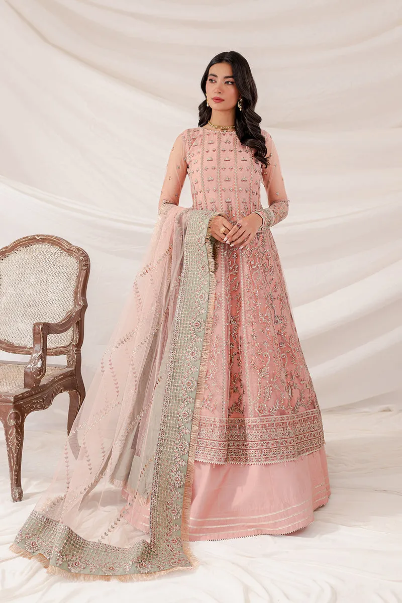 Farasha Lumiere Luxury Embroidered Net Unstitched 3Pc Suit - Rosewood