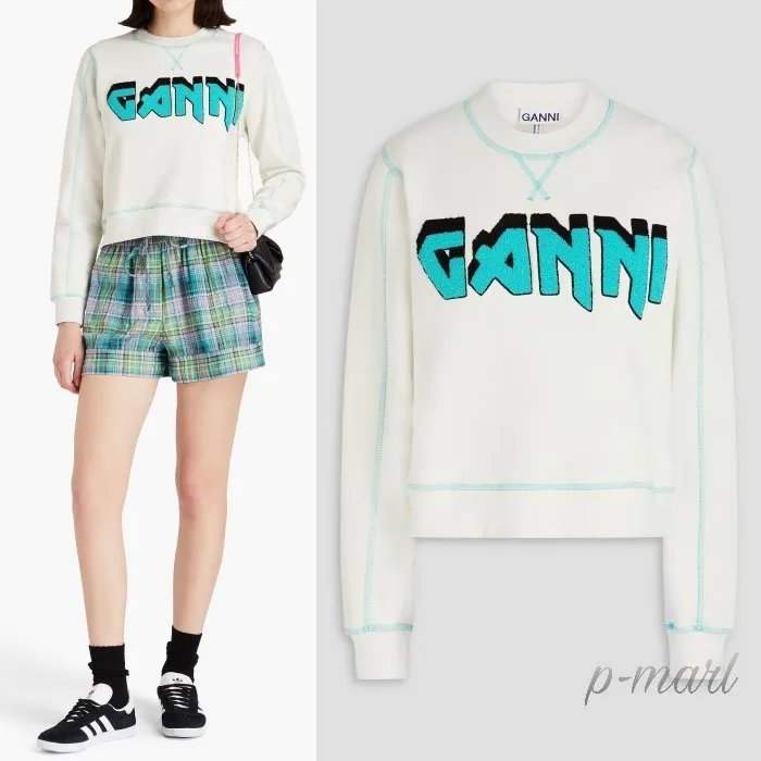 Ganni  |Crew Neck Long Sleeves Cotton Hoodies & Sweatshirts