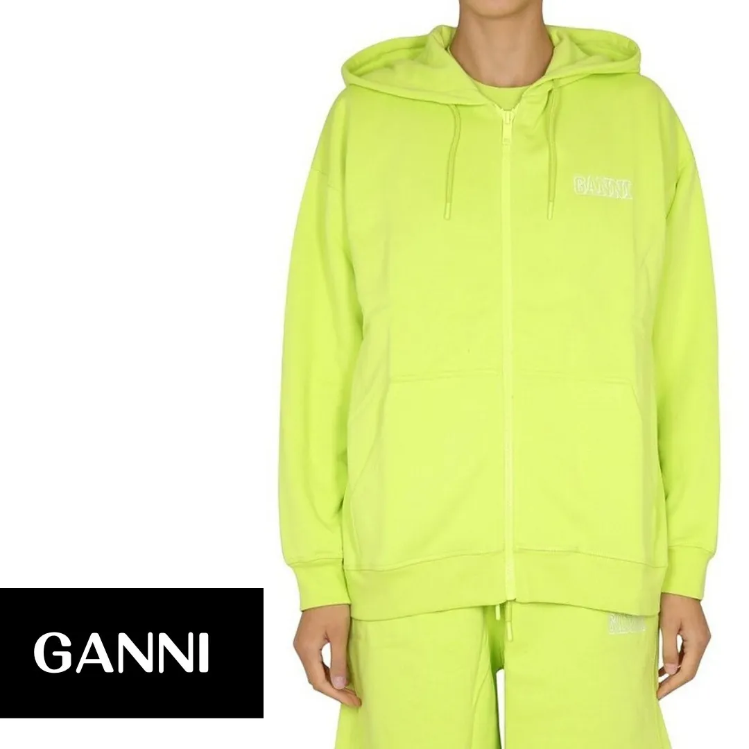 Ganni  |Long Sleeves Plain Logo Hoodies & Sweatshirts