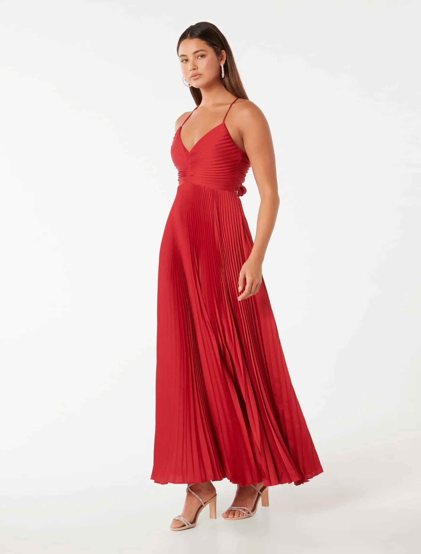 Geri Tie Back Pleated Maxi Dress