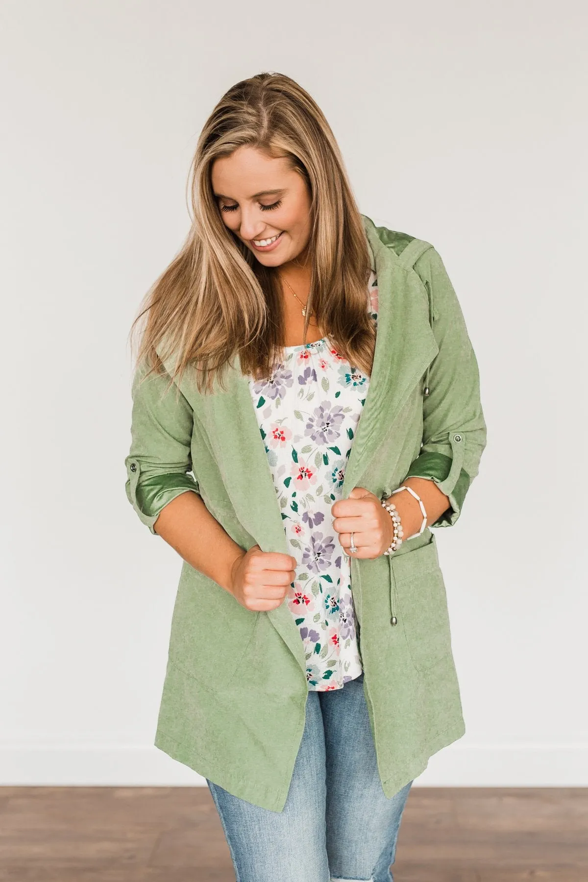 Go Getter Open Front Lightweight Jacket- Sage