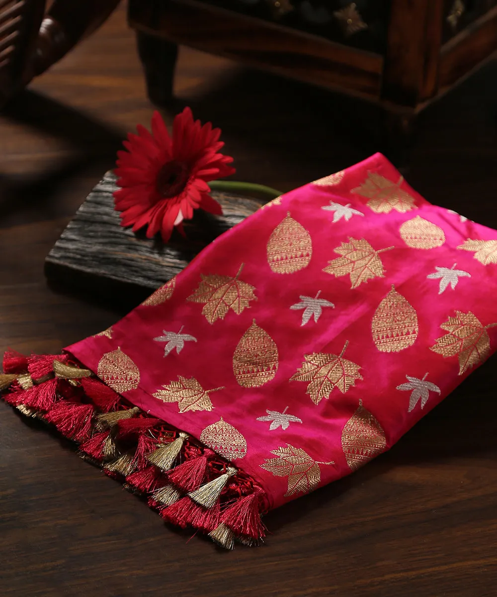 Handloom Hot Pink Sona Rupa Pure Katan Silk Banarasi Dupatta