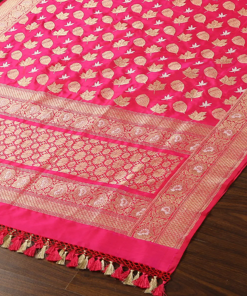 Handloom Hot Pink Sona Rupa Pure Katan Silk Banarasi Dupatta