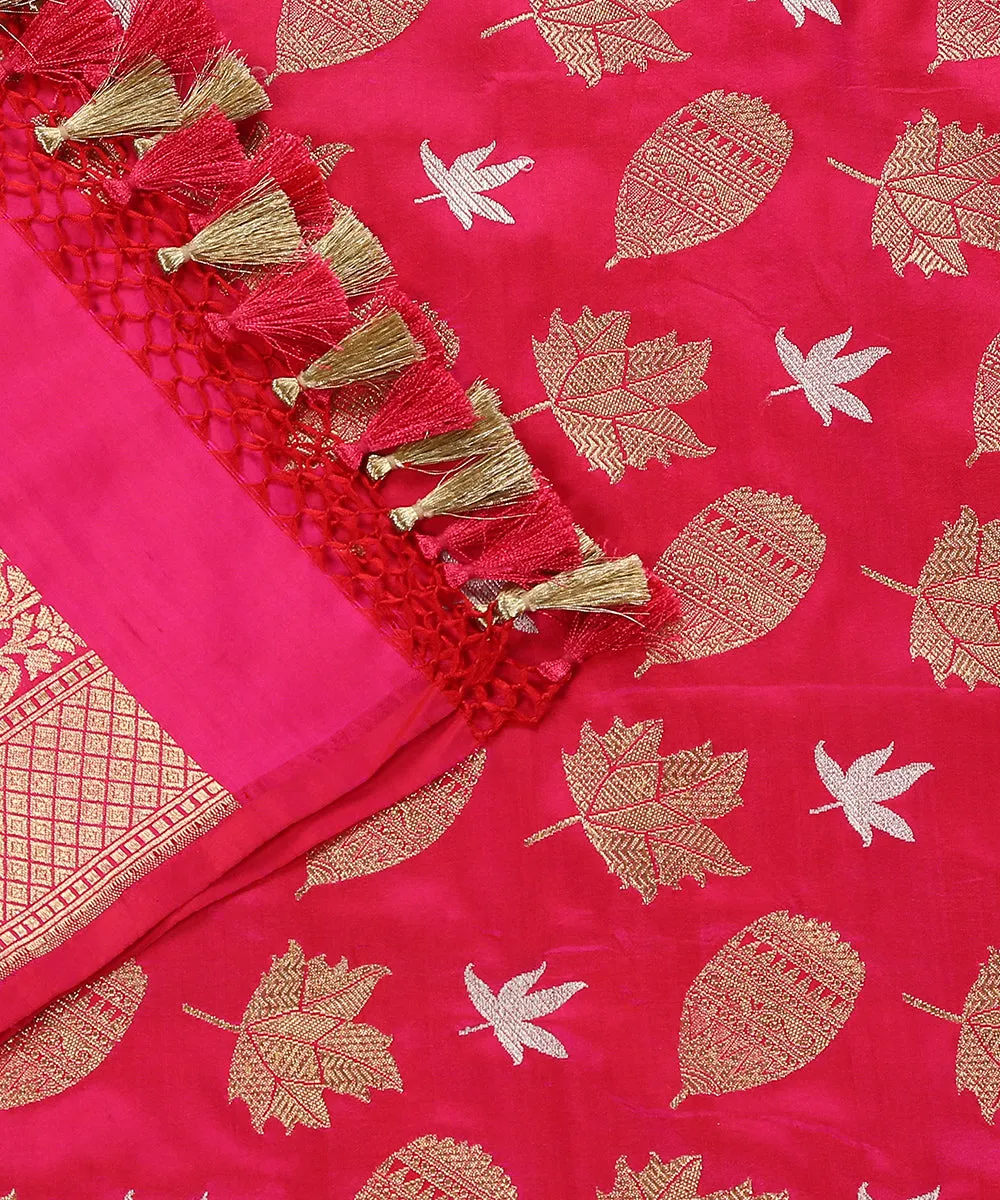 Handloom Hot Pink Sona Rupa Pure Katan Silk Banarasi Dupatta