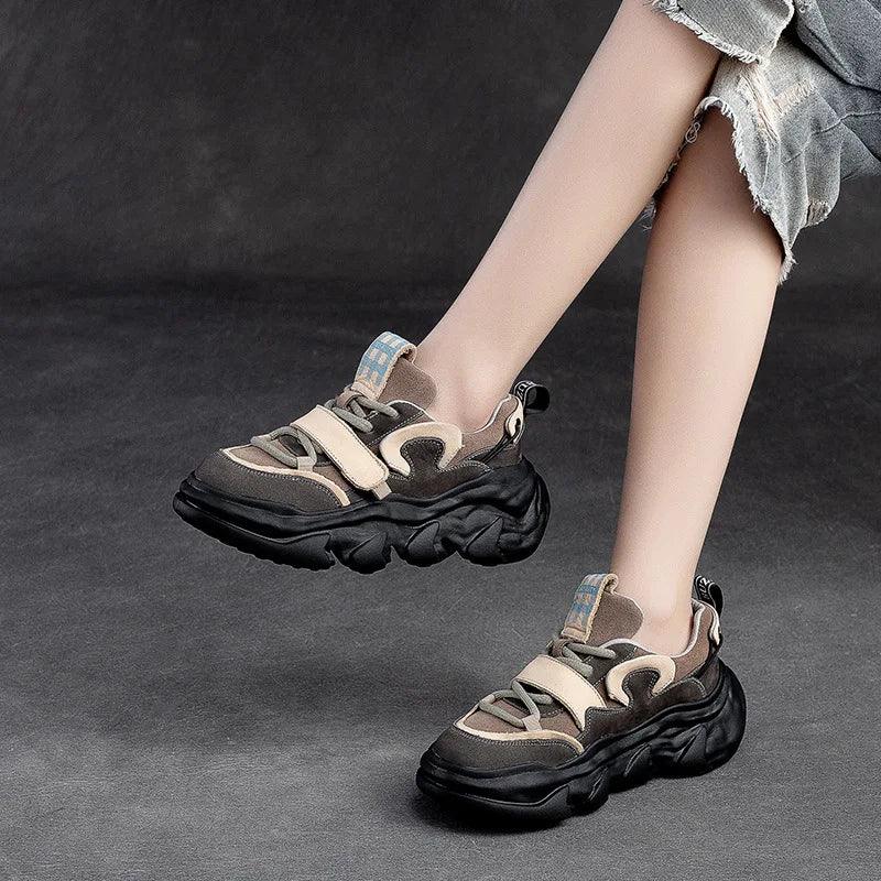 Handmade Leather Thick Sole Women's Casual Sneakers - SA340 Shoes