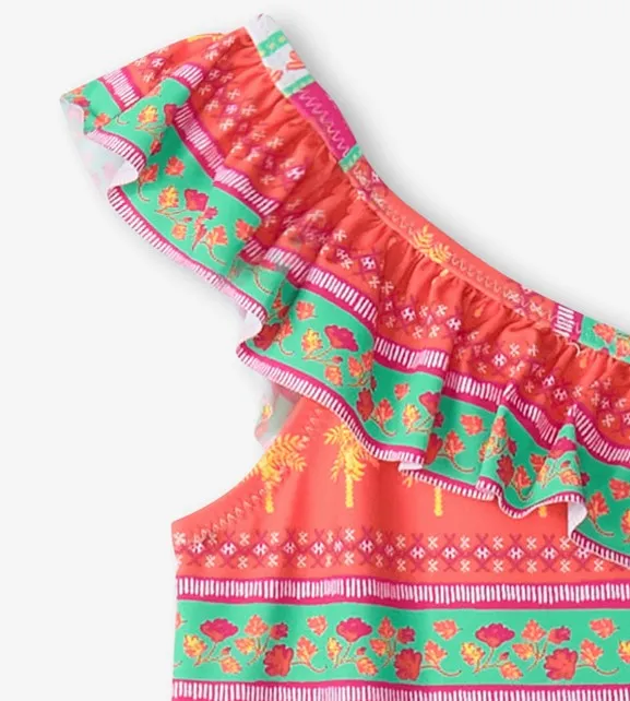 Hatley Ornate Tropical One Shoulder Ruffle Swimsuit