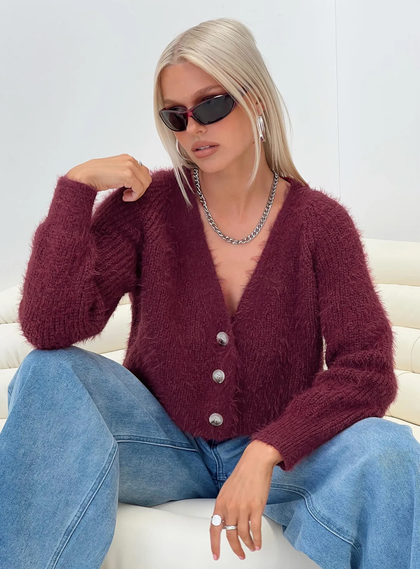 Hatton Cropped Cardigan Burgundy