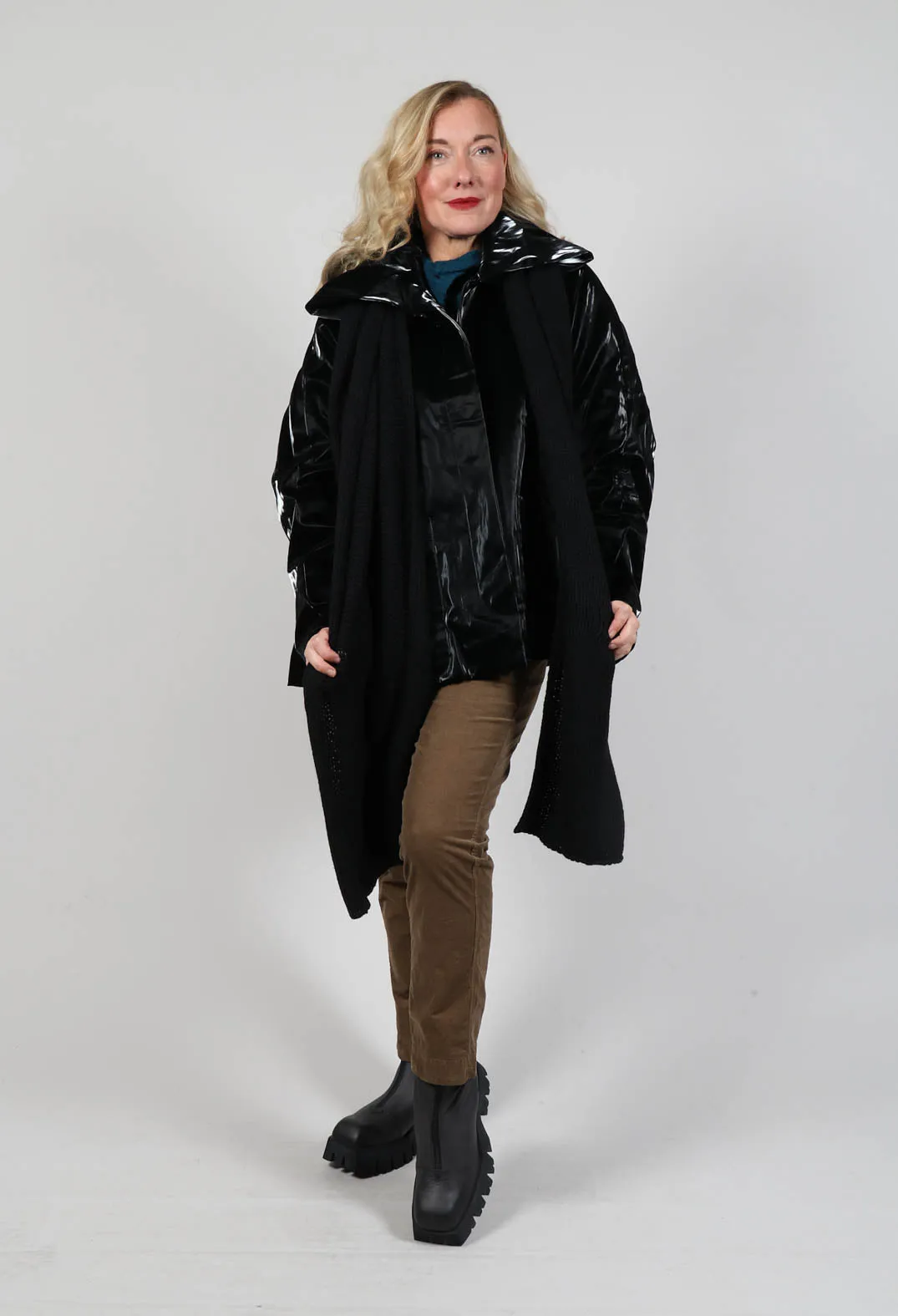 High Shine Jacket with Scarf in Black