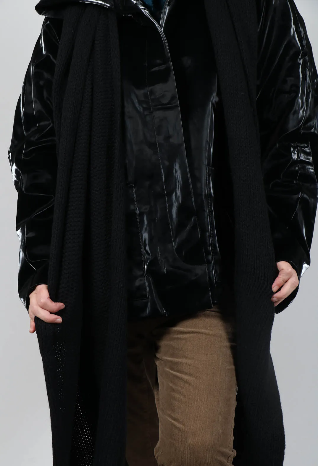 High Shine Jacket with Scarf in Black