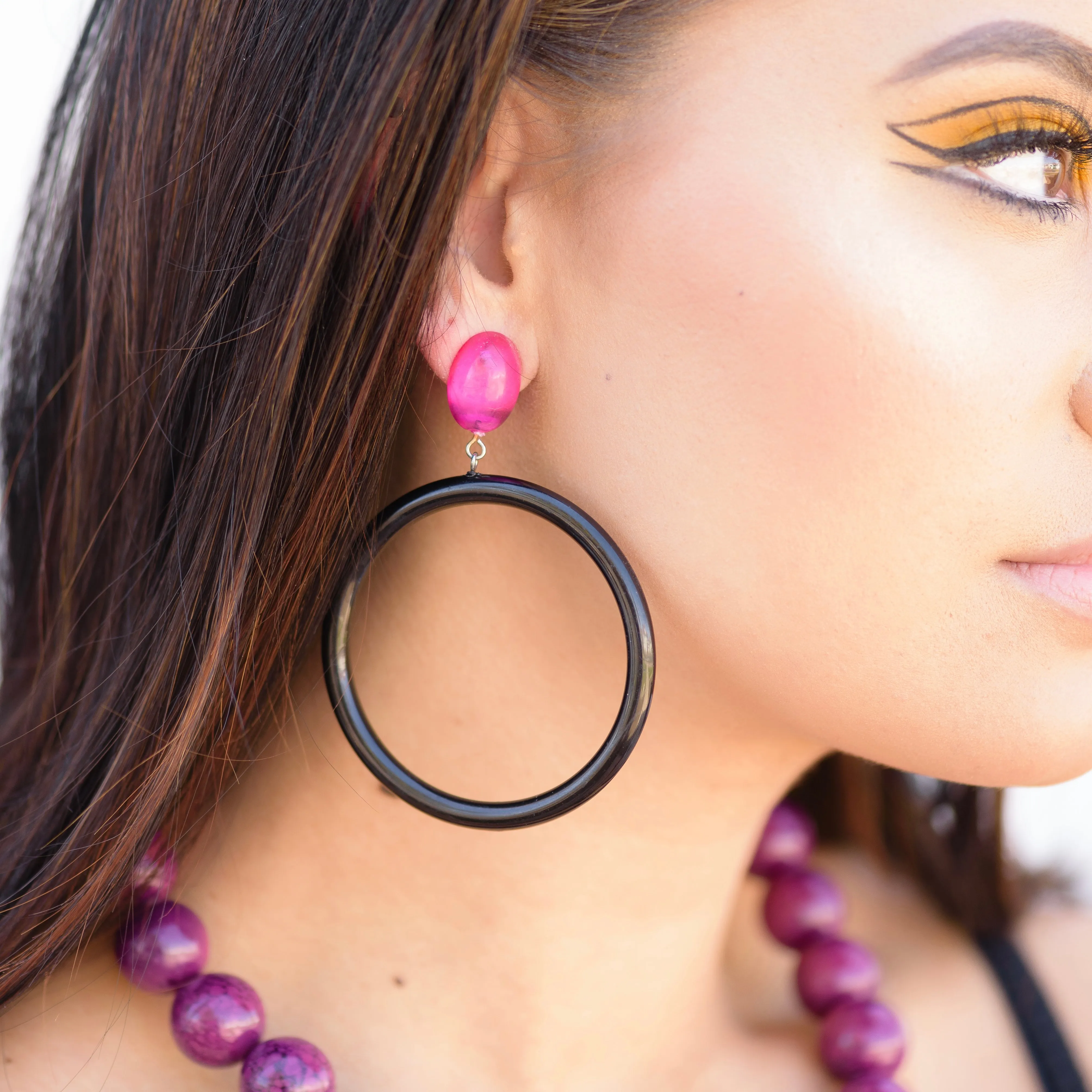 Hot Pink & Black Large Donut Drop Earrings