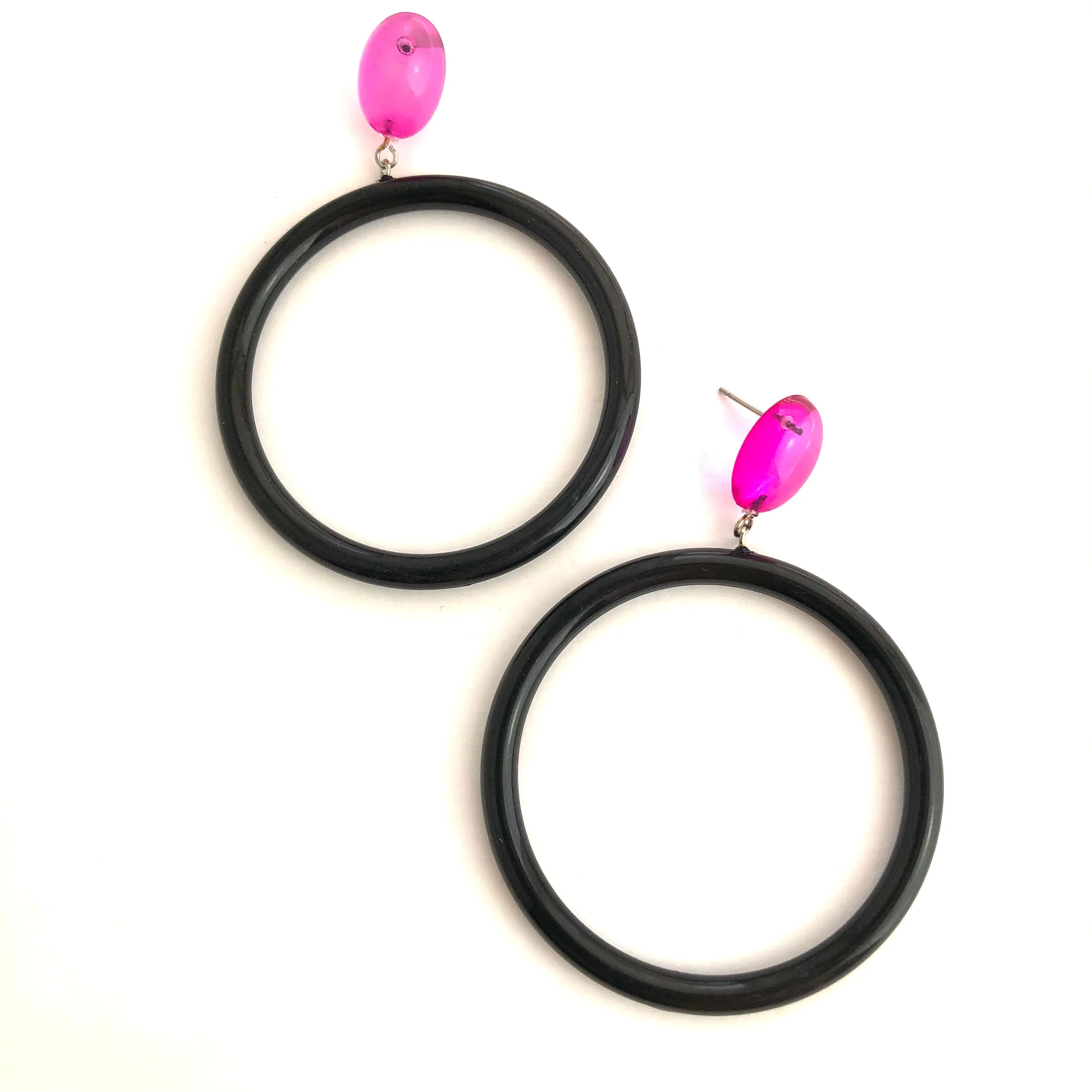 Hot Pink & Black Large Donut Drop Earrings