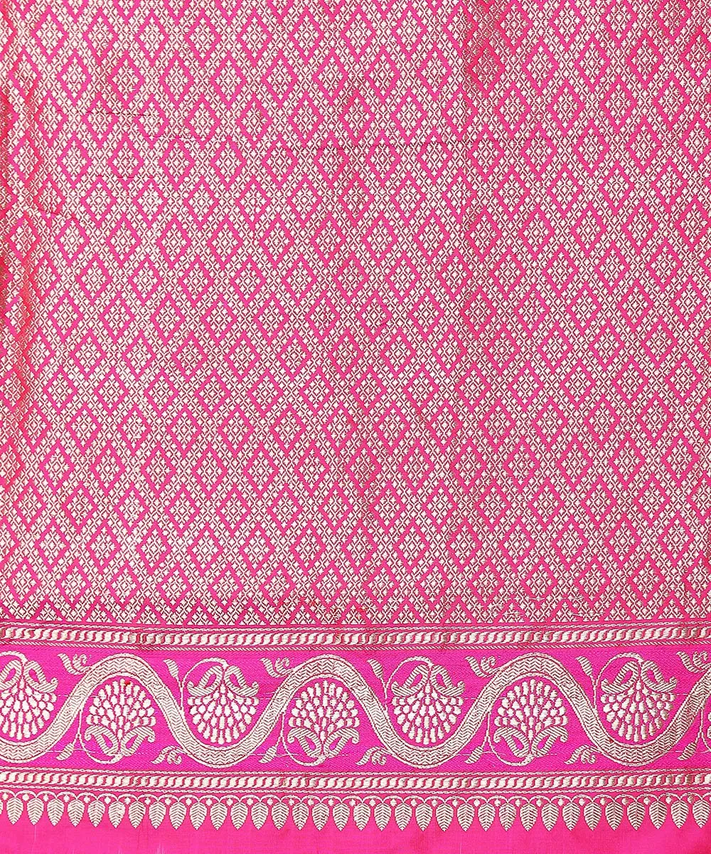 Hot Pink Handloom Heavy Kadhwa Pure Katan Silk Banarasi Saree With Meenakari Border