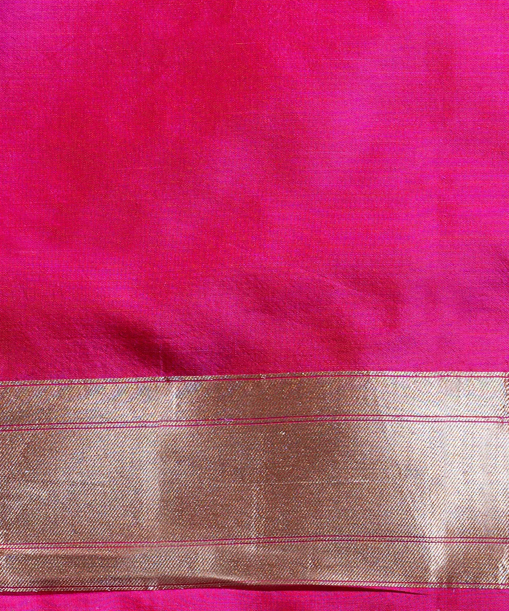 Hot Pink Handloom Pure Katan Silk Banarasi Saree With All Zari Jaal