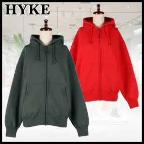 Hyke  |Long Sleeves Plain Cotton Logo Hoodies & Sweatshirts