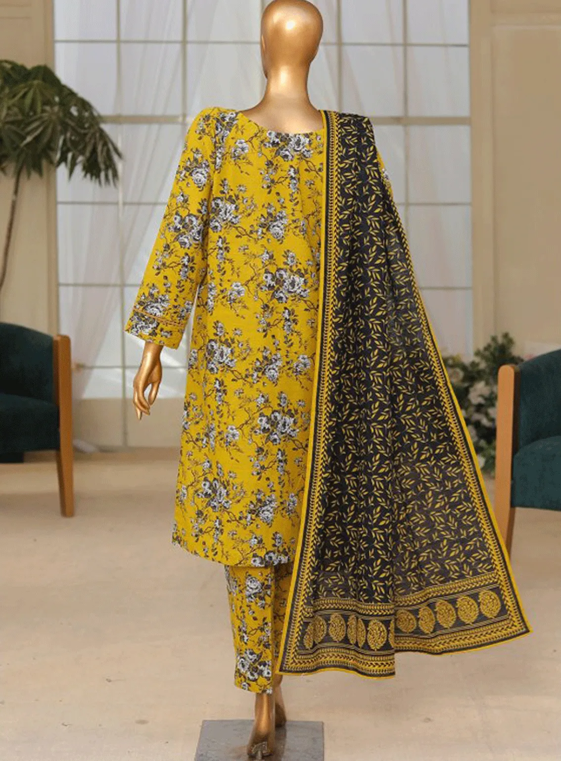 HZ Textile Printed Khaddar Unstitched 3 Piece Suit - HZ23KP 103A